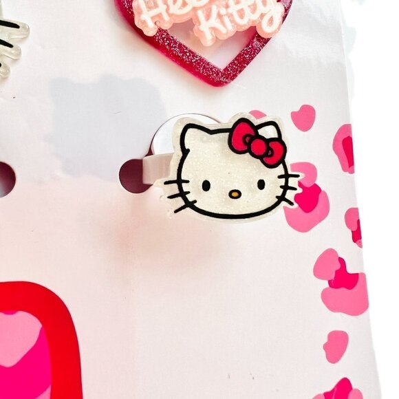 HELLO Kitty Girls Bow Dangle Earrings + Rings Set - Picture 3 of 8